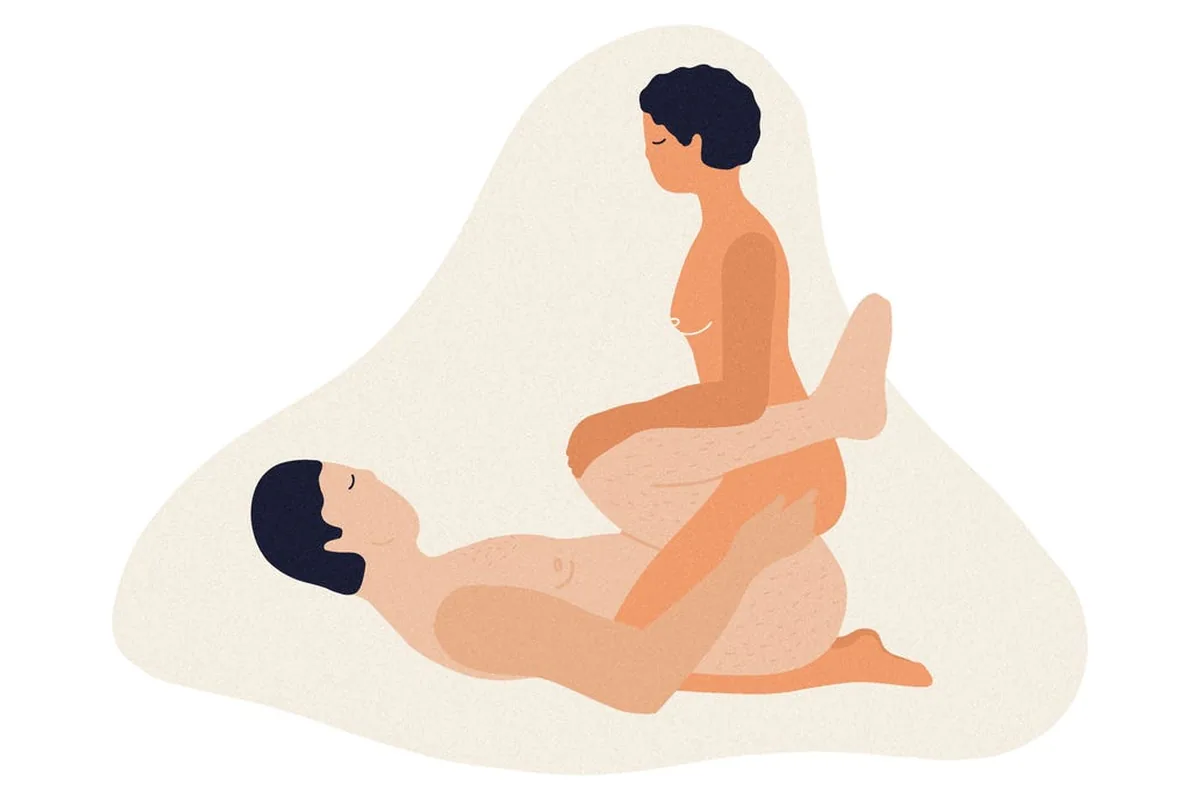 Flat illustration of a variation of the amazon position with the top partner kneeling upright