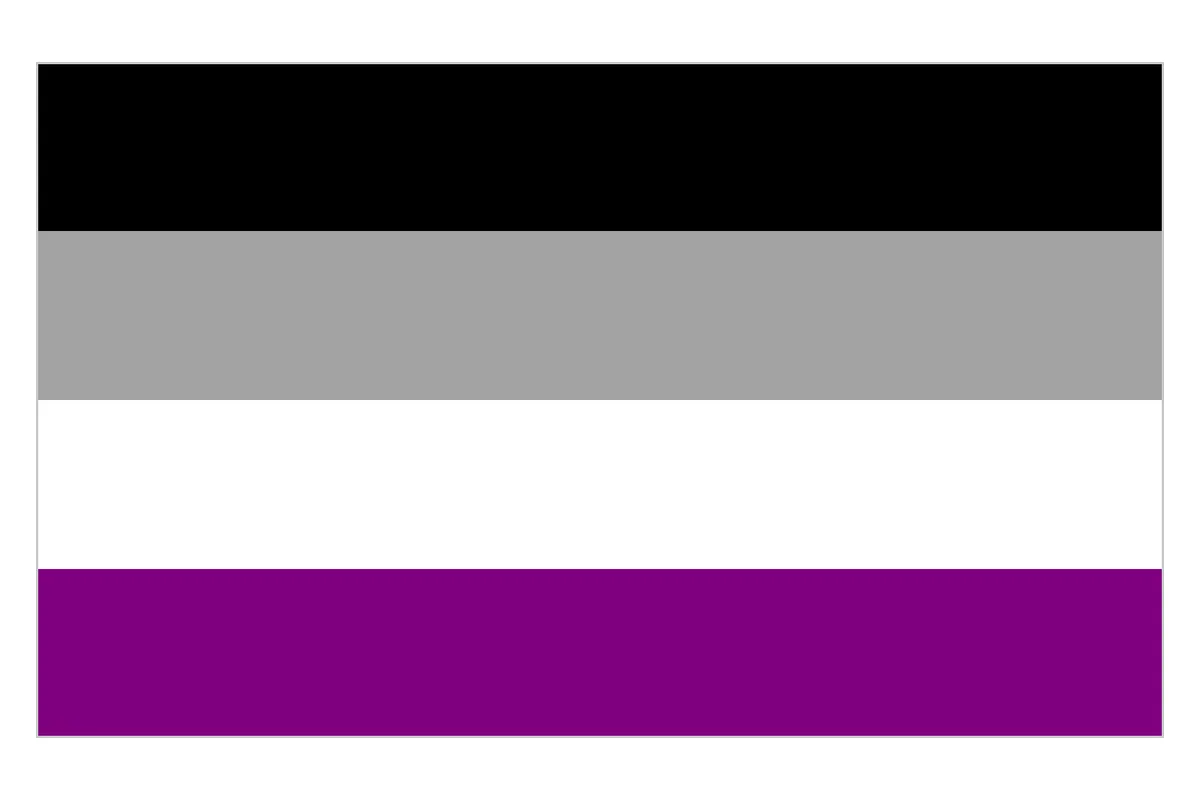 The asexual pride flag with black, grey, white and purple stripes