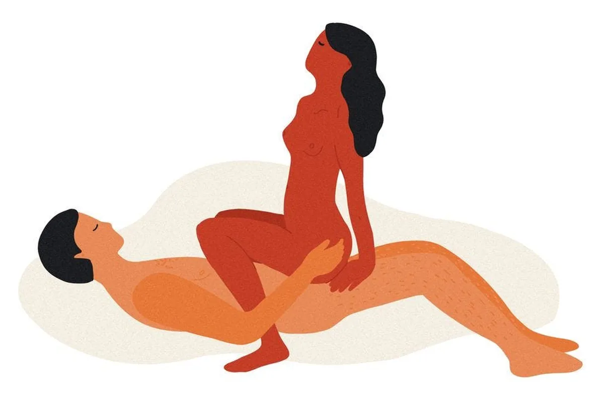 Flat illustration of squatting cowgirl: the top partner squats with feet flat instead of kneeling