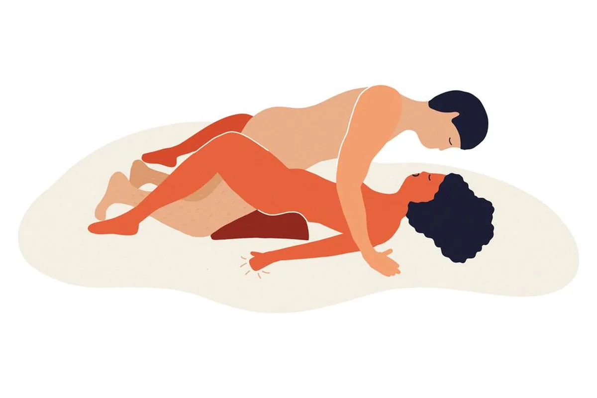 Flat illustration of lifted missionary: the lower partner’s hips are raised while the top partner kneels
